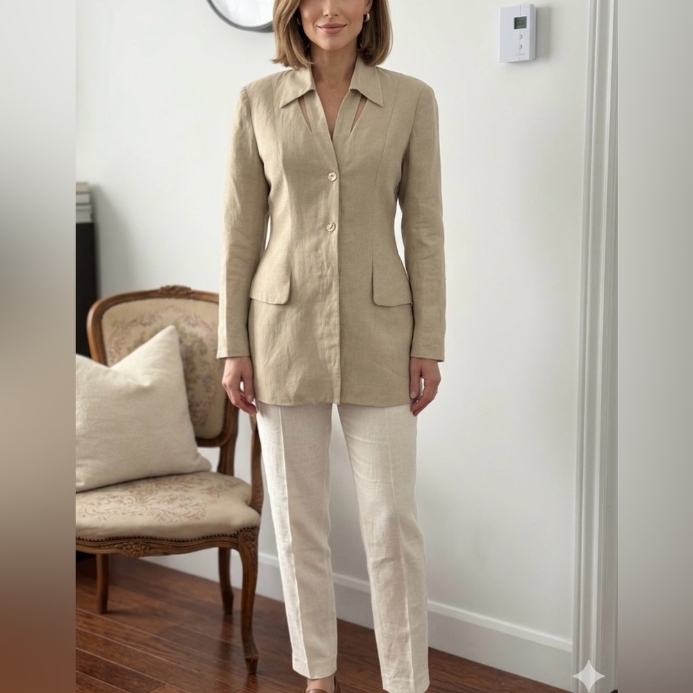 Vintage Karl Lagerfeld Khaki-Tan Tailored Women's Blazer